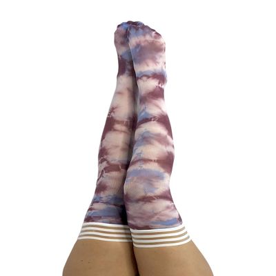 Kix'ies Thigh Highs | Thigh High Womens Stockings with No Slip Grip Stay Ups Thigh Bands | Womens Thigh High Stockings|Sexy Thigh High Stockings & Lingerie for Women(Madisen Blue Purple Tie Dye|1330A)