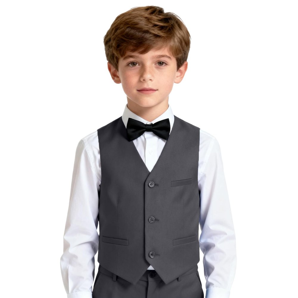 Lycody Boys Vest for Kids Dress Suit Vest Waistcoat Wedding Outfit Dark Gray Size 12