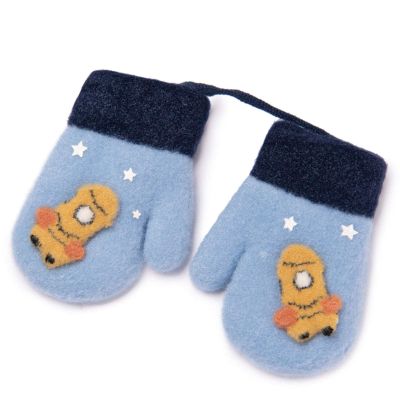WFF Children's Neck Hanging Gloves with Plush Thickening Cute Cartoon Rocket for Boys and Girls Infants 1-3 Years Old (Color : D)