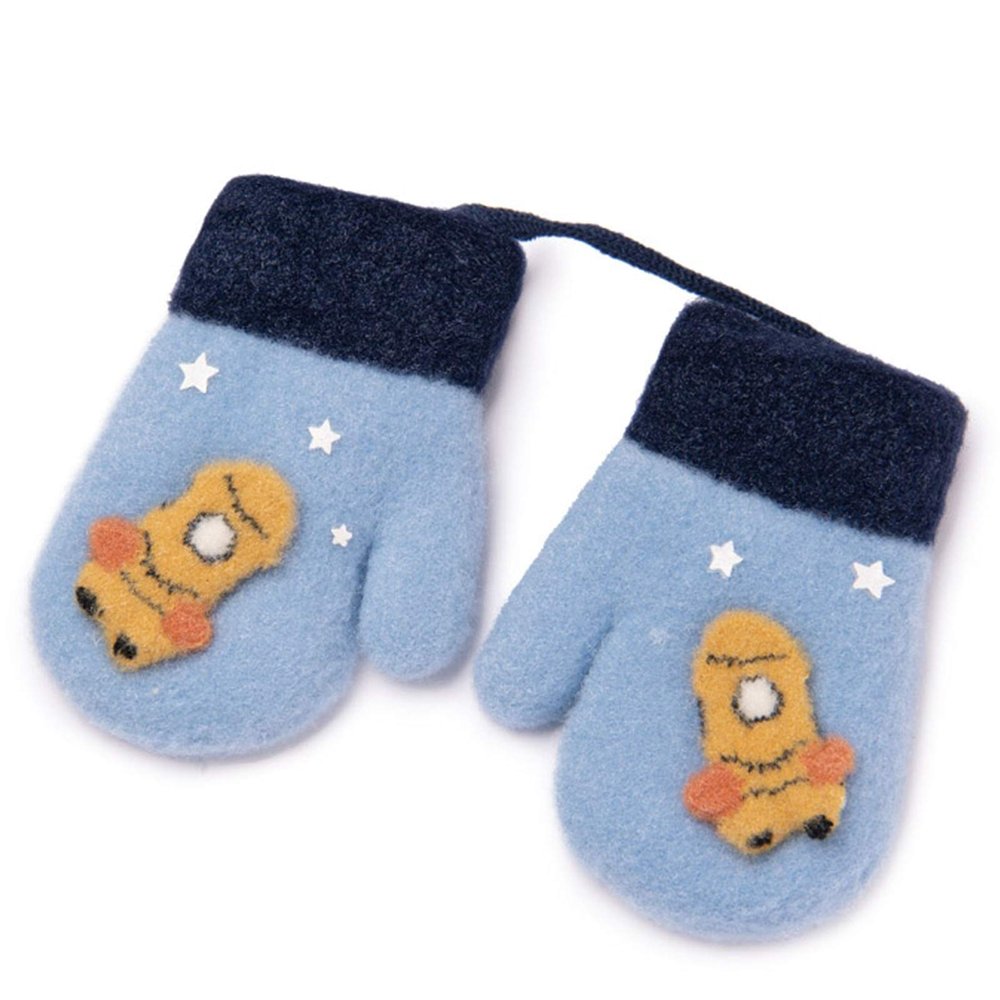 WFF Children's Neck Hanging Gloves with Plush Thickening Cute Cartoon Rocket for Boys and Girls Infants 1-3 Years Old (Color : D)