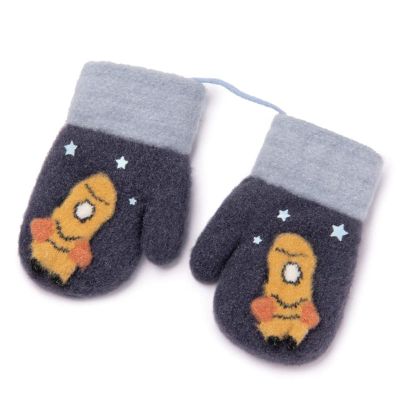 WFF Children's Neck Hanging Gloves with Plush Thickening Cute Cartoon Rocket for Boys and Girls Infants 1-3 Years Old (Color : E)
