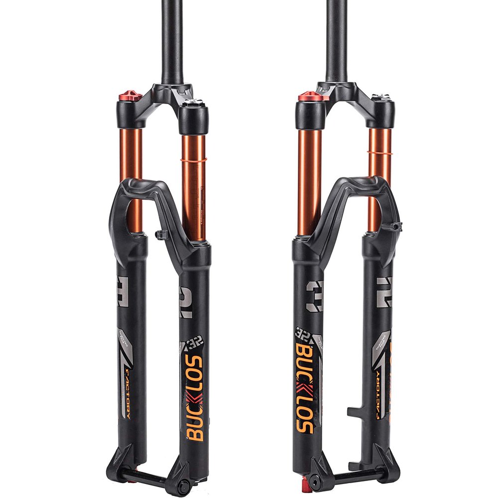 BUCKLOS 26/27.5/29 inch MTB Fork 120mm Travel, 1-1/8" Straight/Tapered Mountain Bike Fork Rebound Adjust, 15mm100mm Axle, Manual Lockout Air Shocks