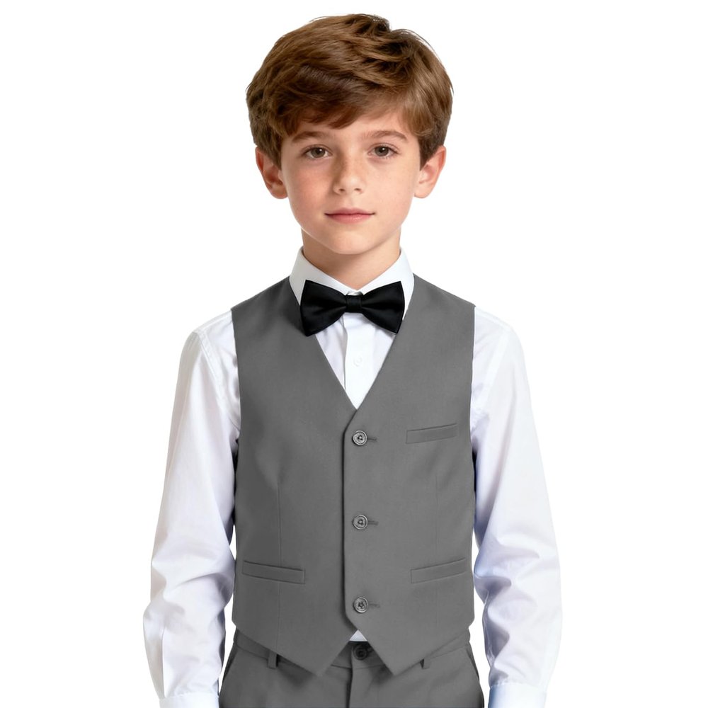 Lycody Boy's Suit Vest Kids Formal Dress Waistcoat Vest with 3 Button Gray Size 2