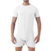 Lejafay Men's Adult Short Sleeve Button Crotch Shirt Slim Fit Active Wrestling Leotard Romper White Large view 1