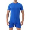 Lejafay Men's Adult Short Sleeve Button Crotch Shirt Slim Fit Active Wrestling Leotard Romper Blue Large view 1