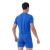 Lejafay Men's Adult Short Sleeve Button Crotch Shirt Slim Fit Active Wrestling Leotard Romper Blue Large view 3