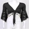 JanJean Women Shiny Bead Tassel Belly Dance Top Lace 3/4 Flared Sleeves Shawl Crop Tops Dancewear Black X-Large view 3