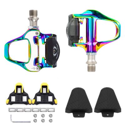 BESTYMXY Bike Pedals Road Bike Pedals Compatible with SPD SL, Ultralight Electroplated Color Pedals + Cleat Set + Cleat Covers, 3 in 1