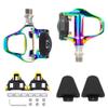 BESTYMXY Bike Pedals Road Bike Pedals Compatible with SPD SL, Ultralight Electroplated Color Pedals + Cleat Set + Cleat Covers, 3 in 1 view 1