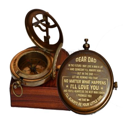 Personalized Engraved Vintage Compass- Antique Brass Poem Compass with Leather Case Gift for Men Women, Customized Compass (A-for Dad from Daughter)