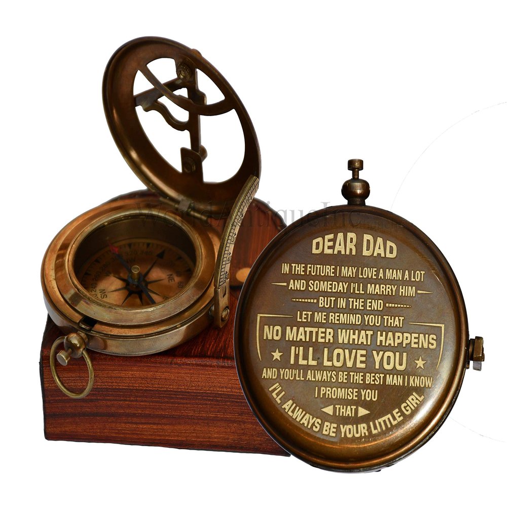 Personalized Engraved Vintage Compass- Antique Brass Poem Compass with Leather Case Gift for Men Women, Customized Compass (A-for Dad from Daughter)