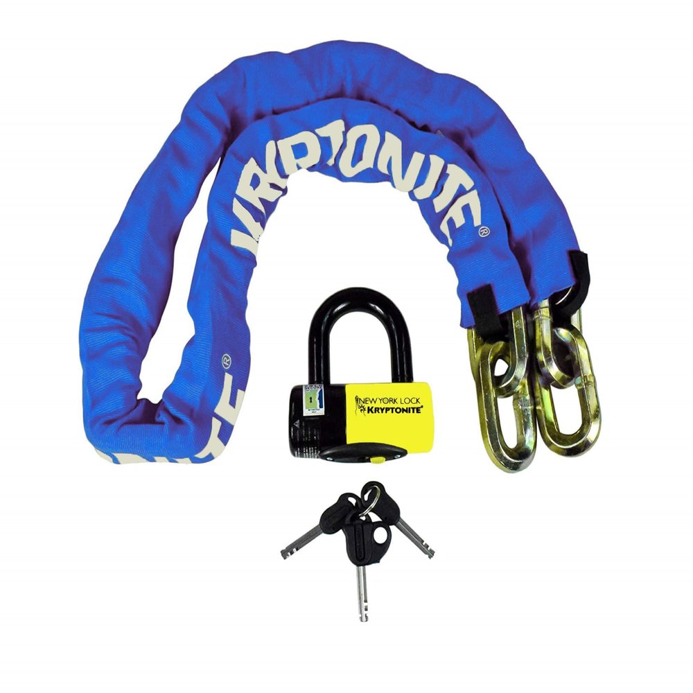 Kryptonite New York Fahgettaboudit 1415 Chain w/NY Disc Lock - 5', 14mm Chain and 15mm Lock High-Security Anti-Theft Protection for Bicycle, E-Bike, Scooter, Motorcycles, and ATV/UTV - Blue