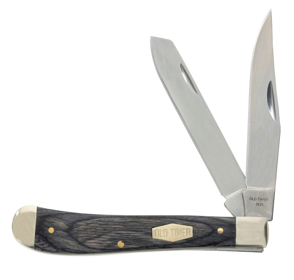 Old Timer Heritage Series 94OT Trapper 6.9in Traditional Folding Pocket Knife with Stainless Steel Clip Point Blade, Spey Point Blade, and Laminate Wood Handle for Hunting, Camping, EDC, and Outdoors