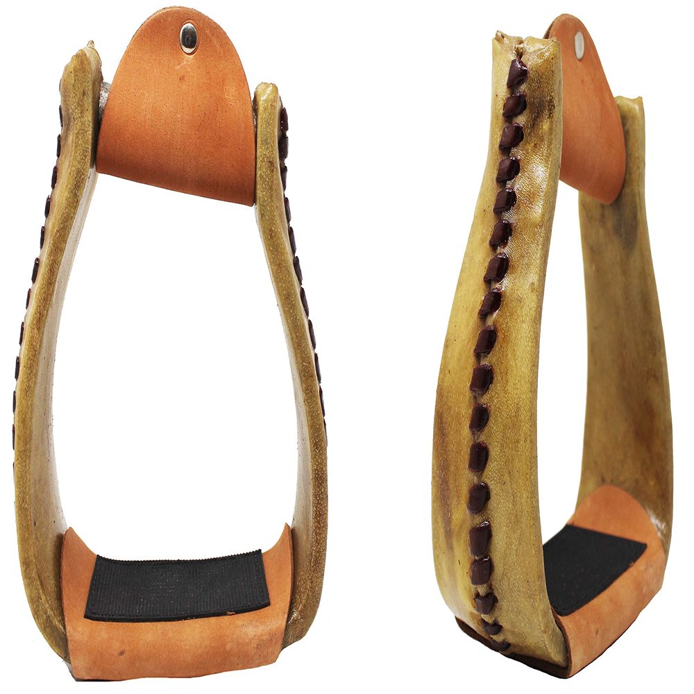CHALLENGER Western Horse Saddle Rawhide Covered Aluminum Slanted Roper Stirrups Knee 51209