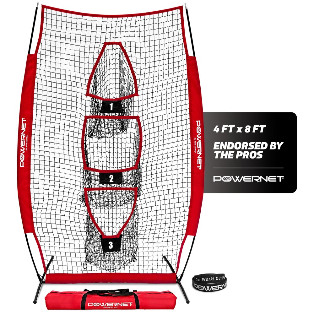 PowerNet Lacrosse & Football Passing Net, 4 x 8 FT Portable 3 Target Pocket Throwing Trainer, Football Training Equipment to Improve QB Accuracy, Throwing Net & Kicking Practice Equipment