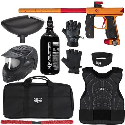 Action Village Empire Mini GS TP Level 2 Protector Paintball Gun Package Kit (Dust Orange/Dust Red, Glove Size: Small/Medium)
