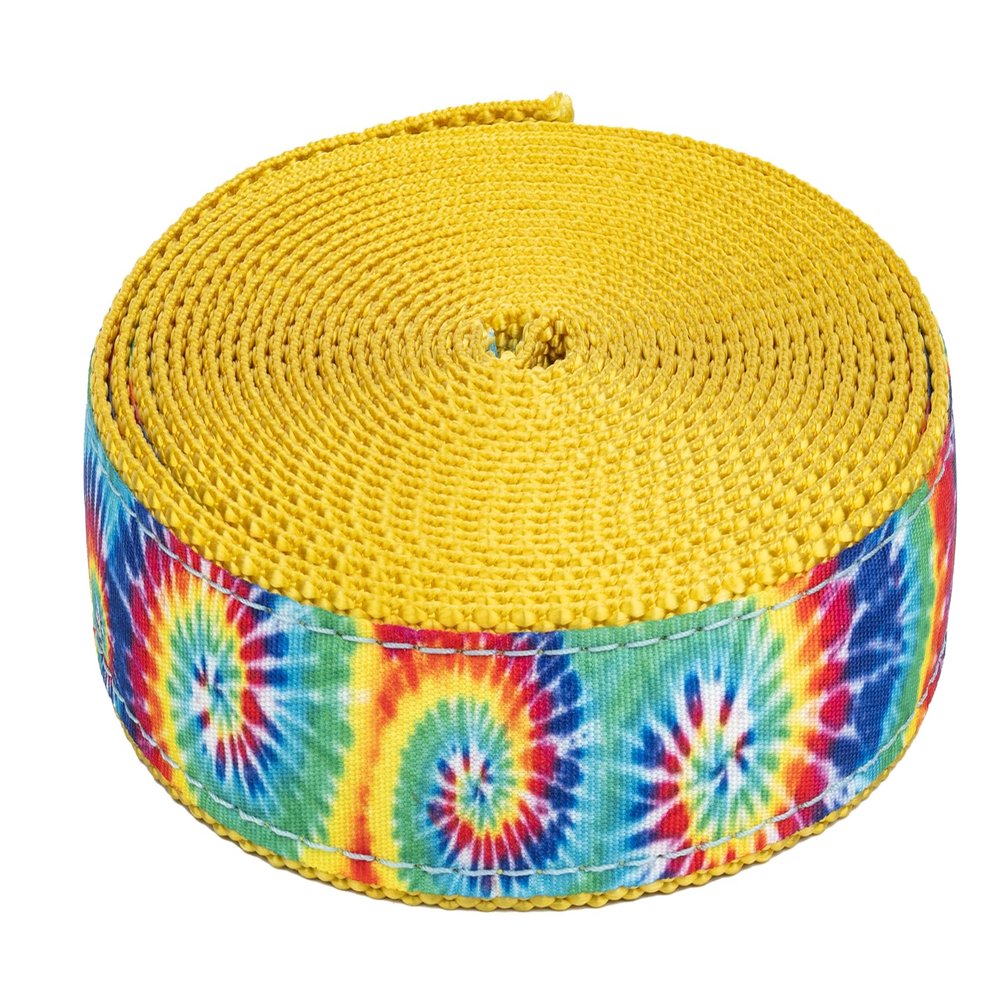 Country Brook Design - Classic Tie Dye Ribbon on Gold Nylon Webbing (3/4 Inch, 50 Yards)