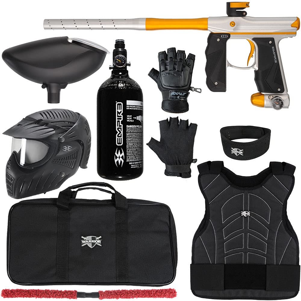 Action Village Empire Mini GS TP Level 2 Protector Paintball Gun Package Kit (Dust Silver/Dust Gold, Glove Size: Small/Medium)