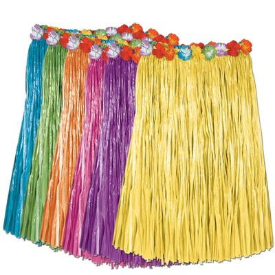 Club Pack of 12 Tropical Purple and Blue Adult Women's Artificial Grass Hula Skirts 36"