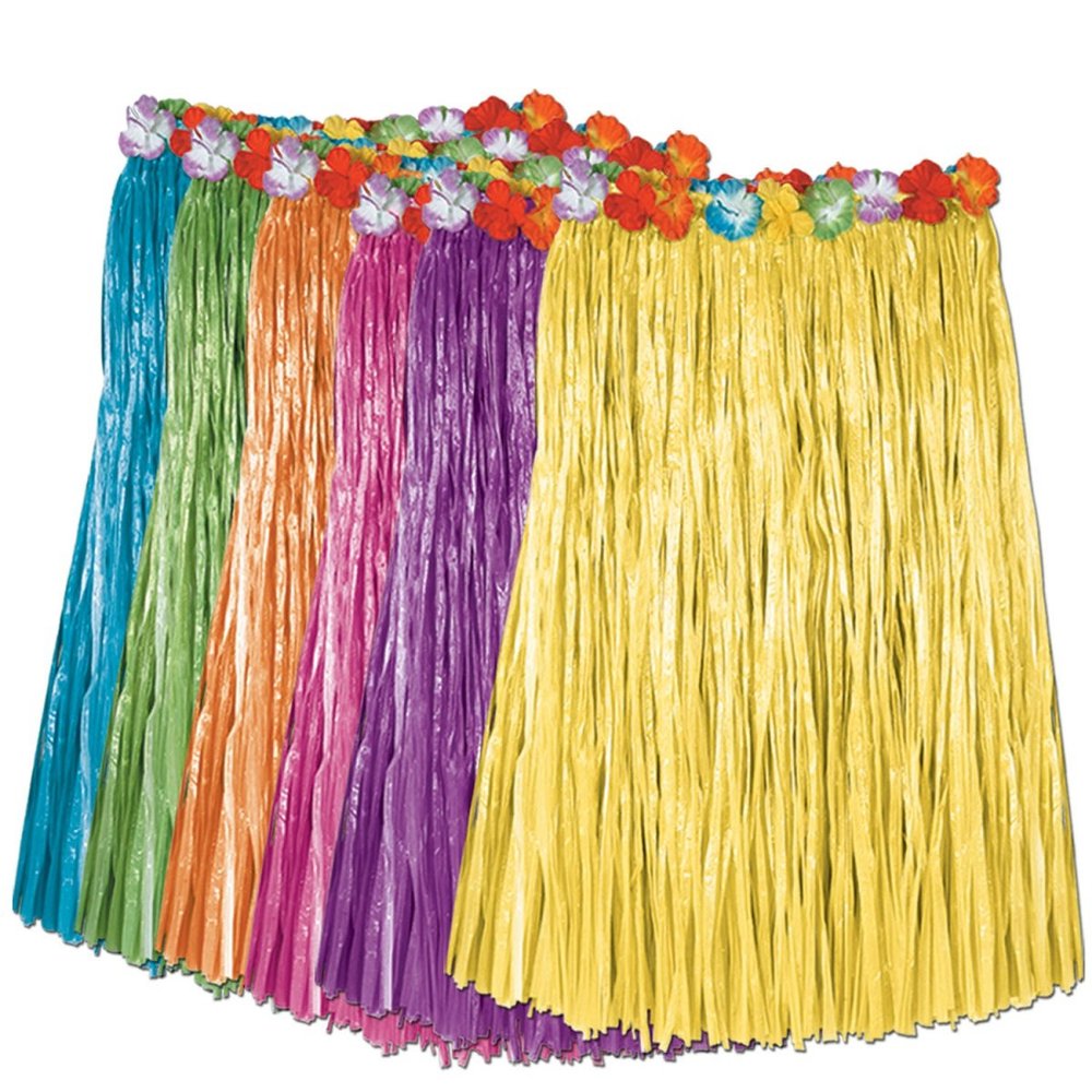 Club Pack of 12 Tropical Purple and Blue Adult Women's Artificial Grass Hula Skirts 36"