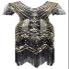 1920s Art Deco Fringed Sequin Dress 20s Flapper Gatsby Costume Dress W/ 20s Accessories Set (3X-Large, Black Gold) view 2