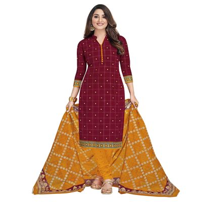 Miraan Women's Cotton Printed Readymade Salwar Suit X-Large Brown