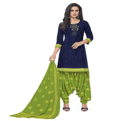 Miraan Women's Cotton Printed Readymade Salwar Suit XX-Large Blue