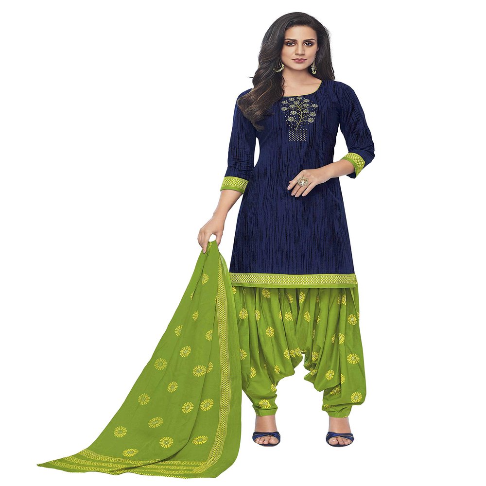 Miraan Women's Cotton Printed Readymade Salwar Suit XX-Large Blue