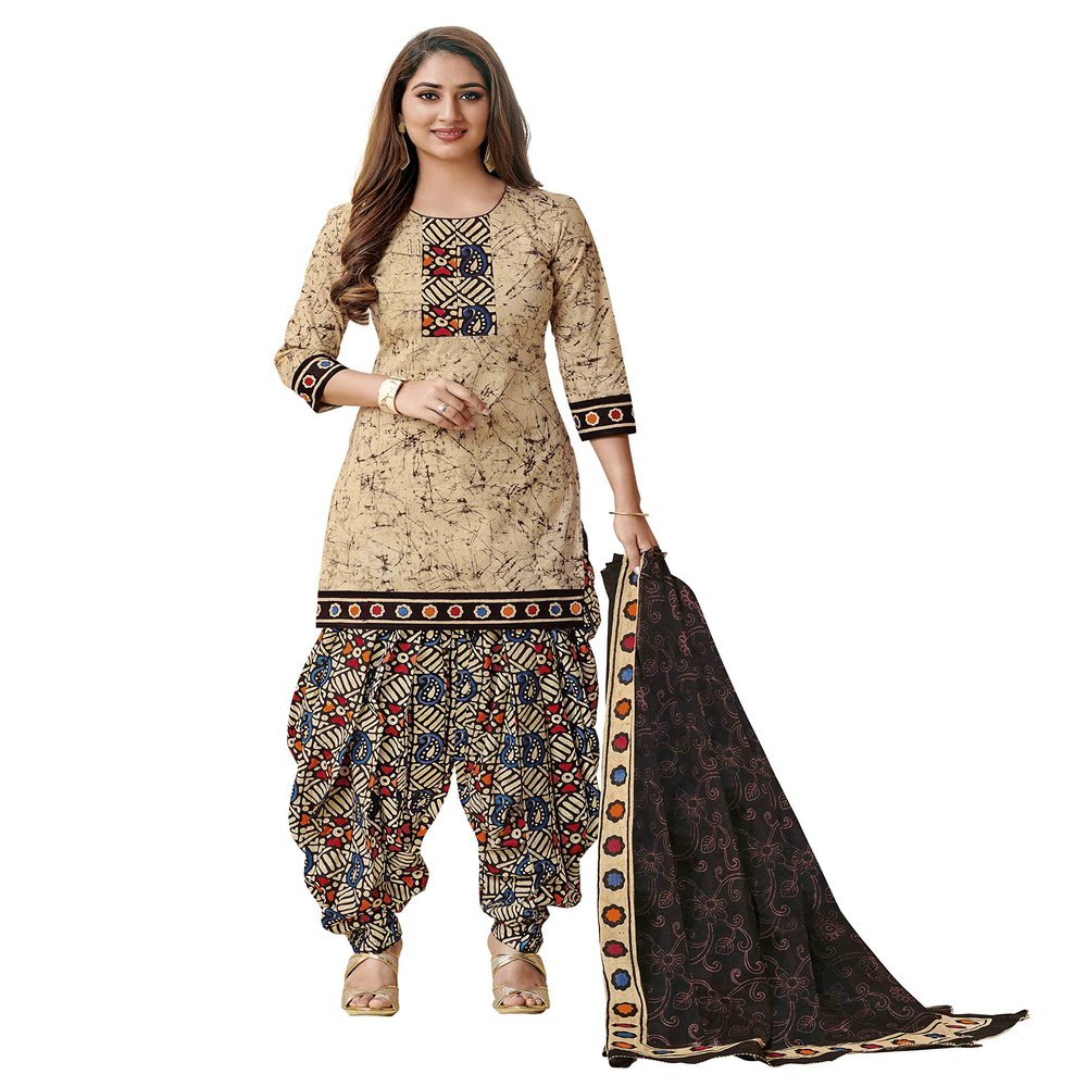 Miraan Women's Cotton Printed Readymade Salwar Suit Large Multicolour