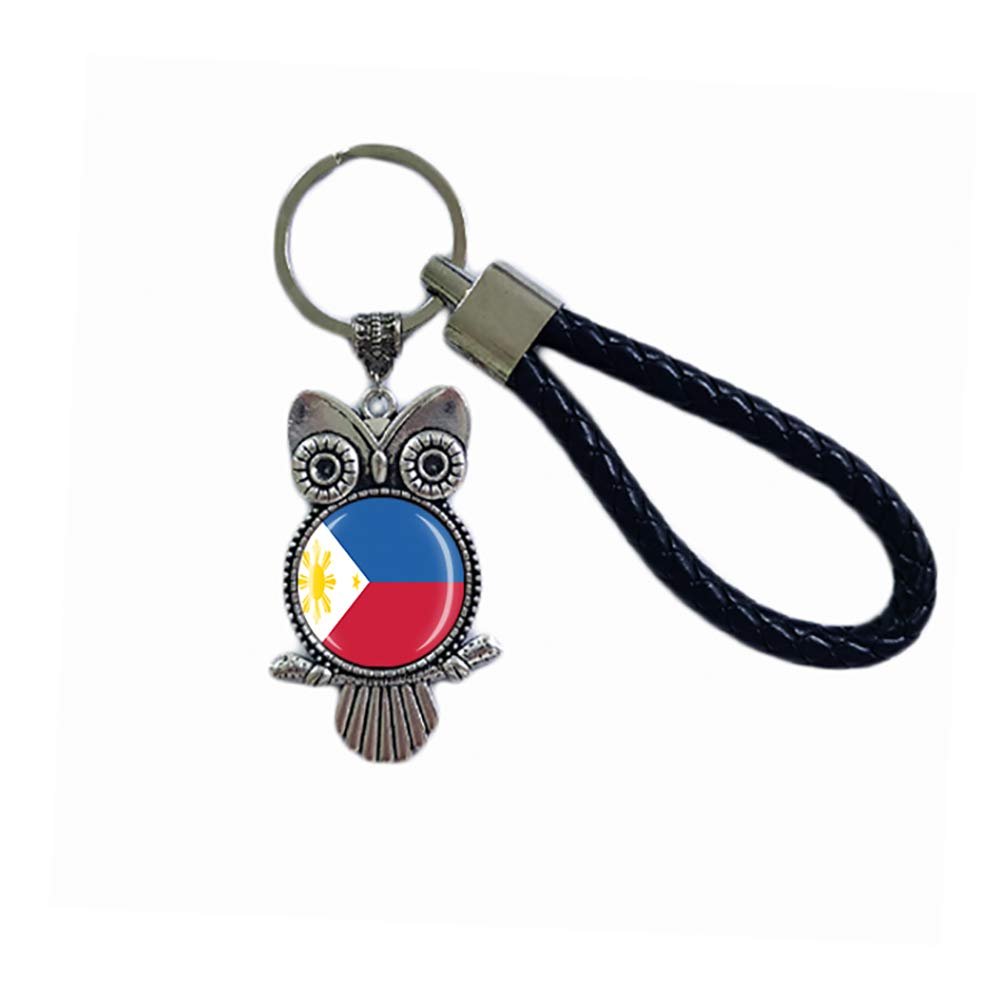 Wedarego Philippines Flag Owl-Shaped Glass Crystal Keychain Keyring Souvenir Decoration Men Women Pendant Accessories Gift