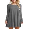 Andongnywell Women's Long Sleeve Pockets Casual Swing T-Shirt Dresses Solid Colors Simple Loose Dress (Gray,3X-Large)