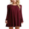 Andongnywell Women's Long Sleeve Pockets Casual Swing T-Shirt Dresses Solid Colors Simple Loose Dress (Red Wine,3X-Large) view 1