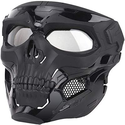 Tactical Protection Adjustable Skull Full Face Mask, Suitable for Paintball Shooting, CS War Games, Halloween Parties, RolePplaying, Movie Props, Etc., BK
