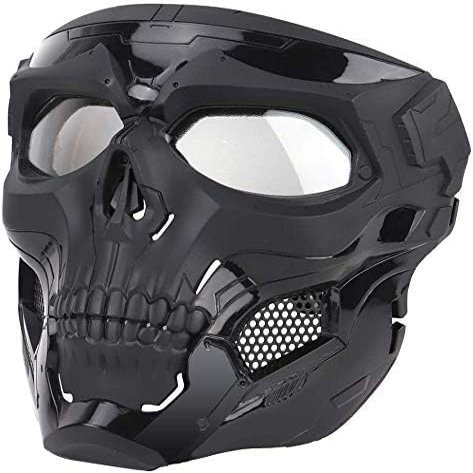 Tactical Protection Adjustable Skull Full Face Mask, Suitable for Paintball Shooting, CS War Games, Halloween Parties, RolePplaying, Movie Props, Etc., BK