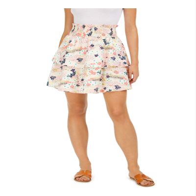 Maison Jules Womens Floral Smocked Tiered Skirt Pink XL
