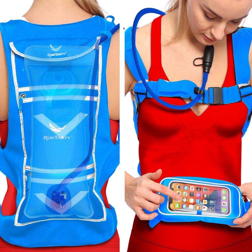 Performance Running Hydration Vest Backpack 3-Pocket Design with 50 oz Water Bladder, Removable Touchscreen Phone Pouch, 360 Reflective, Water-Resistant & Insulated for Hiking, Cycling & Training