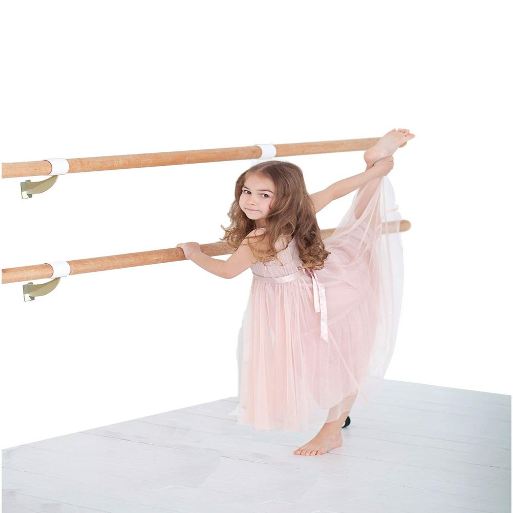 Pro-Gymnastics Ballet Barre 26 FT Long Double Bar White 2.0 Diameter - Fixed Height Wall Mount Ballet Barre System Traditional Wood, Home or Studio Ballet Bar, Dance, Stretch Bar, Dancing/Stretching