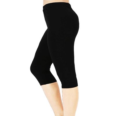 Cotton Spandex Women Premium HIGH Waist Comfort Yoga Capris Leggings Pants S-5XL Black