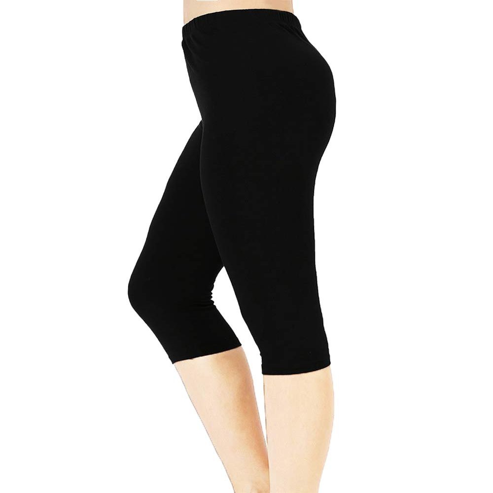 Cotton Spandex Women Premium HIGH Waist Comfort Yoga Capris Leggings Pants S-5XL Black