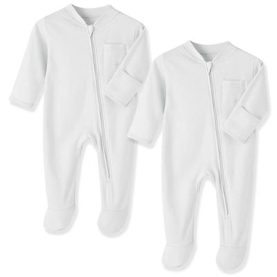 Eleven's Kingdom Baby Pajamas 3-6 Months White Cotton Baby Boy Sleeper Sleepers PJs with Mitten Cuffs,2 Way Zipper Baby Boy Clothes Onesie Footies Infant Sleep and Play White 3-6 Months