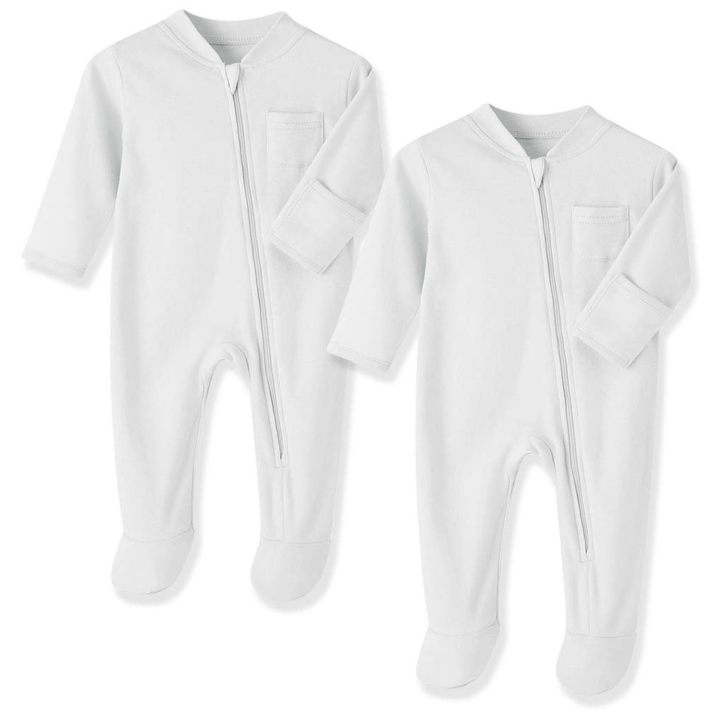 Eleven's Kingdom Baby Pajamas 3-6 Months White Cotton Baby Boy Sleeper Sleepers PJs with Mitten Cuffs,2 Way Zipper Baby Boy Clothes Onesie Footies Infant Sleep and Play White 3-6 Months