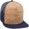 Ashen Fane Cork Flat Visor 5 Panel Snapback Mesh Back Trucker Hat, NVY/Cork/NVY view 1