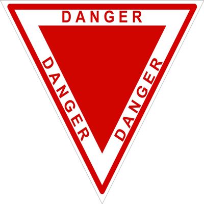 1x Triangle Red Danger Vinyl Waterproof Sticker - 10cm / 4inches