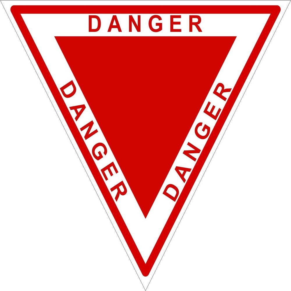 1x Triangle Red Danger Vinyl Waterproof Sticker - 10cm / 4inches