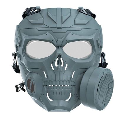 Outdoor Paintball Shooting Face Protection Gear Tactical Halloween Cosplay Horror Skull Mask with Fan - Transparent Lens - Gray