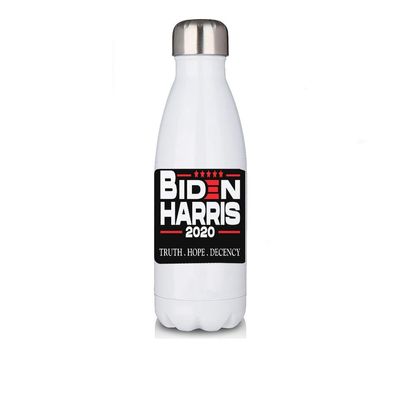 Premium White 17oz Double Walled Insulated Cola-Shaped Stainless Water Bottle/Biden Harris 2020 Truth Hope Decency