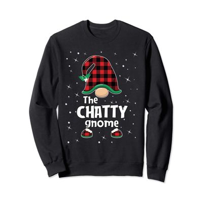 Chatty Gnome Buffalo Plaid Matching Christmas Gift Pajama Sweatshirt