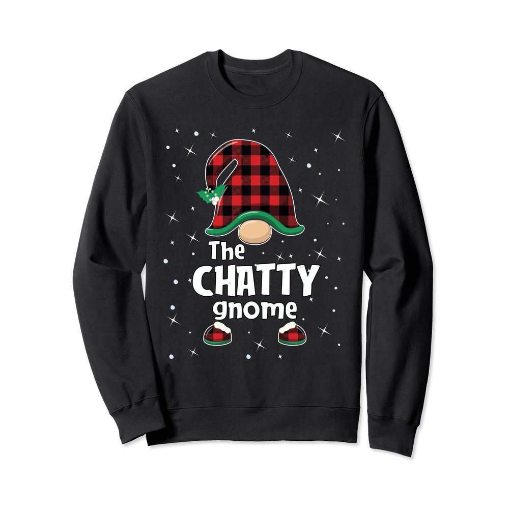 Chatty Gnome Buffalo Plaid Matching Christmas Gift Pajama Sweatshirt