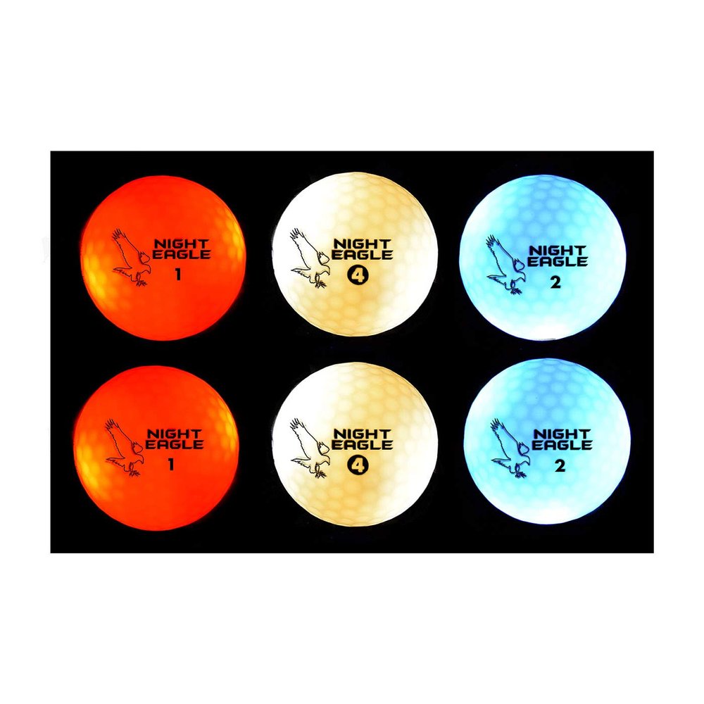 Night Eagle CV LED Golf Balls - Light Activated - No Timer - 6 Pack (2 x Red, 2 x White, 2 x Blue)