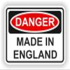1x Made In England Danger Vinyl Waterproof Sticker - 10cm / 4inches view 1